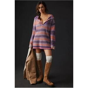 Anthropologie Daily Practice Half-Zip Oversized Tunic Sweater Mini Dress Sz XS